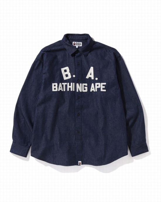 Pánské Košile Bape B.A Loose Fit Denim Blankyt | 89635ONEJ