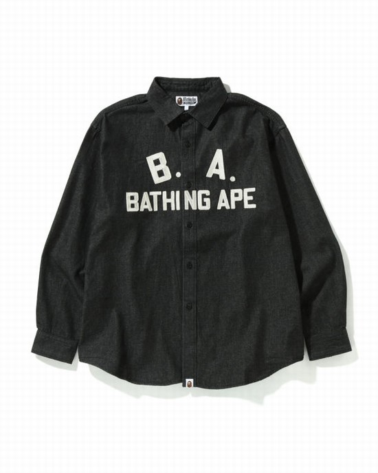 Pánské Košile Bape B.A Loose Fit Denim Černé | 10649ACGD