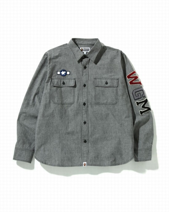 Pánské Košile Bape Busy Shark Chambray Relaxed Fit Černé | 72431YLRU