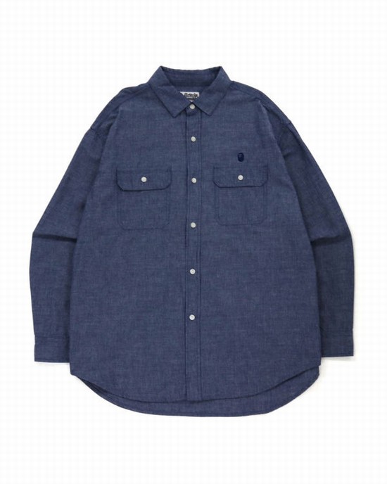 Pánské Košile Bape Chambray Loose Fit Blankyt | 03695ZAWH