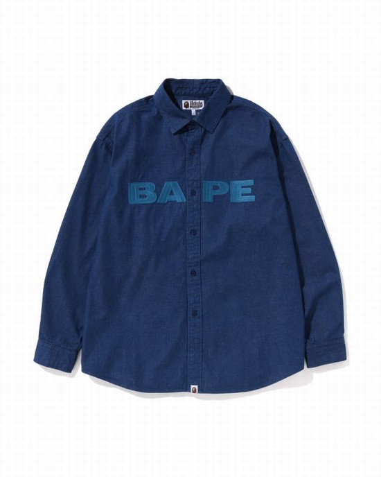 Pánské Košile Bape Denim Loose Fit Tmavě Blankyt Blankyt | 31709RUHD