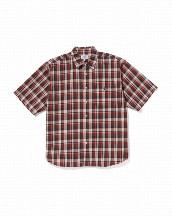 Pánské Košile Bape Mini Check Loose Fit S/S Světle Červené | 18240GFRB