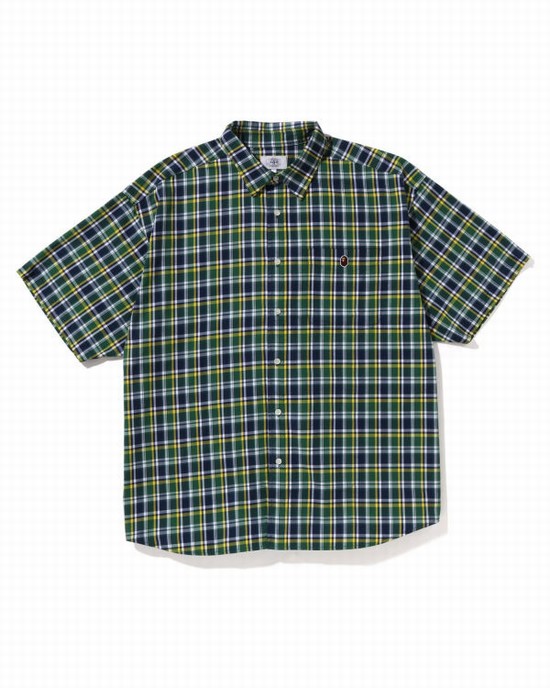 Pánské Košile Bape Mini Check Loose Fit S/S Zelene | 30865FGQS