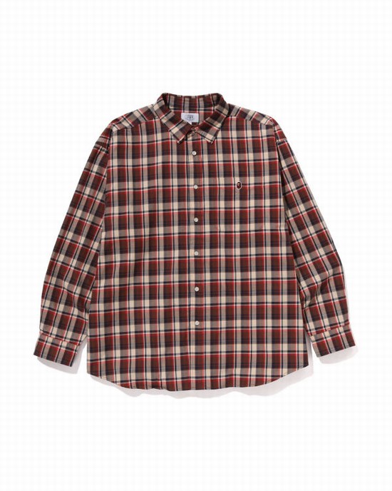 Pánské Košile Bape Mini Check Loose Fit Světle Červené | 47391EUNV