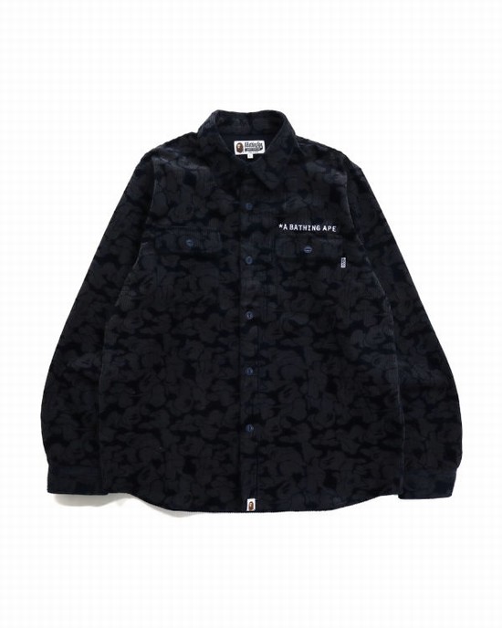 Pánské Košile Bape Solid Camo Corduroy Pracovní Tmavě Blankyt Blankyt | 42056NOBR