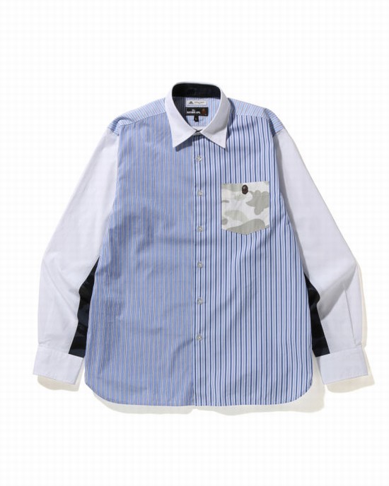 Pánské Košile Bape Thomas Mason Multi Pattern Široké Fit Blankyt Bílé | 38027BGWJ