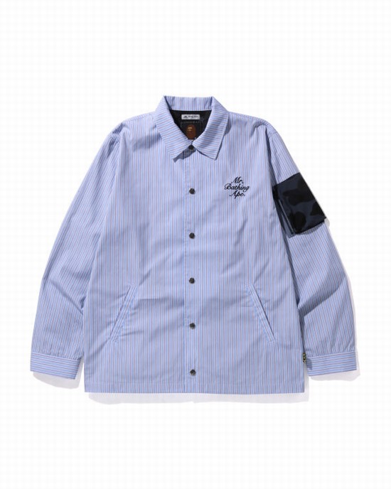 Pánské Košile Bape Thomas Mason Stripe Coach Blankyt | 45793JRYZ