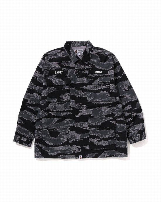 Pánské Košile Bape Tiger Camo Relaxed Fit Military Černé | 32891OVMN