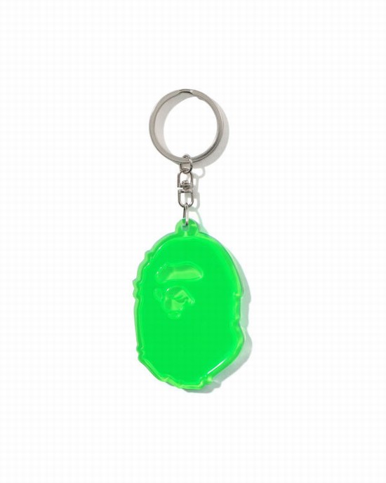 Pánské Kroužky Na Klíče Bape Ape Head Reflective Zelene | 57213ZMFA