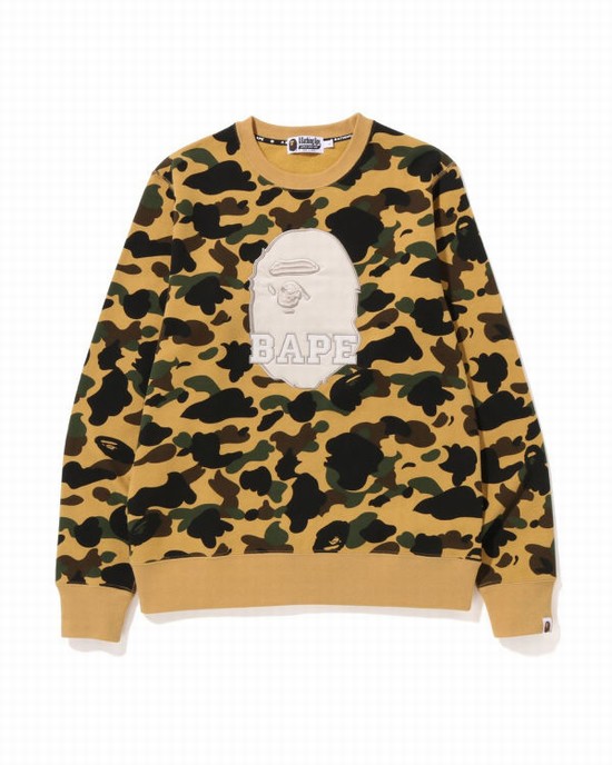 Pánské Mikiny Bape 1st Camo Crewneck Žluté | 38209VWLK