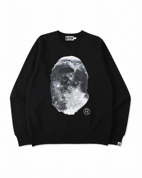 Pánské Mikiny Bape Ape Head Moon Crewneck Černé | 19584WVUI