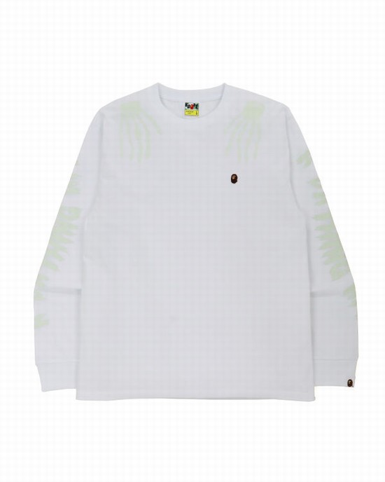 Pánské Mikiny Bape Halloween Skull Glow In The Dark Long Sleeve Bílé | 38460LCES