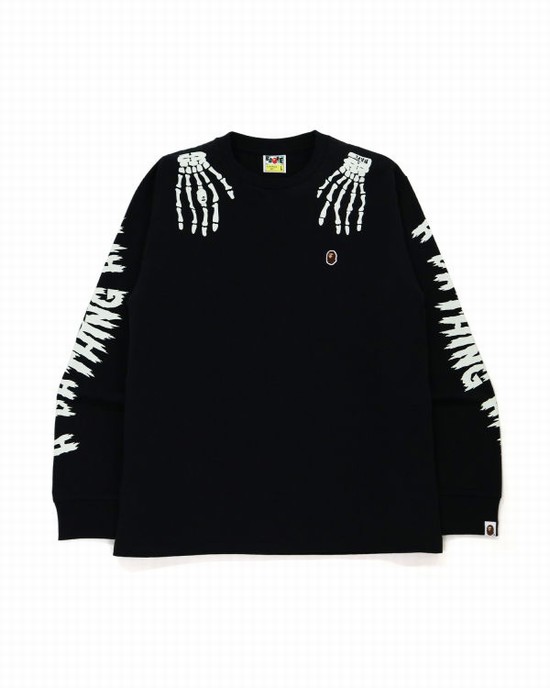 Pánské Mikiny Bape Halloween Skull Glow In The Dark Long Sleeve Černé | 73058HGRJ