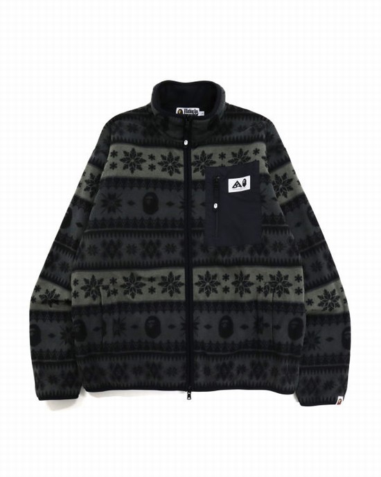 Pánské Mikiny Bape Snow Pattern Relaxed Fit Zip Fleece Černé | 05731NLAR