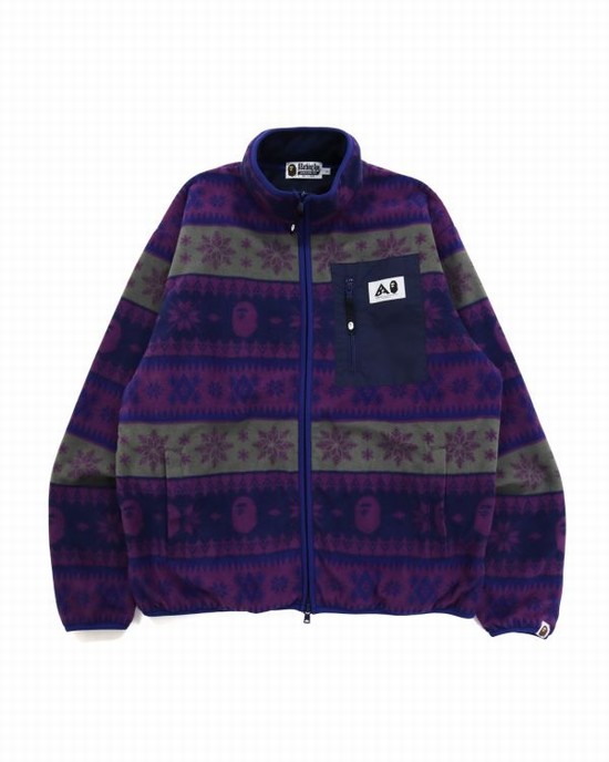 Pánské Mikiny Bape Snow Pattern Relaxed Fit Zip Fleece Fialové | 28534TGDF