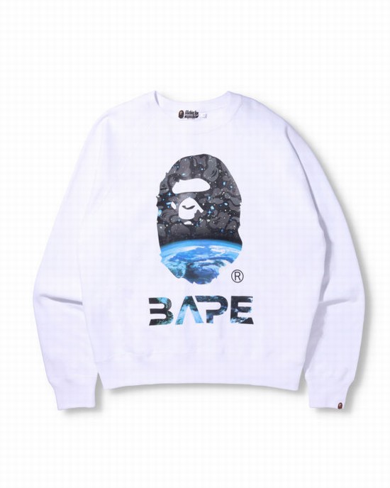 Pánské Mikiny Bape Space Camo Ape Head Loose Fit Crewneck Bílé | 02697RTQK