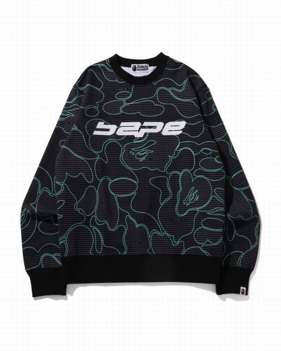 Pánské Mikiny Bape Text Code Camo Crewneck Černé | 14658WKEP