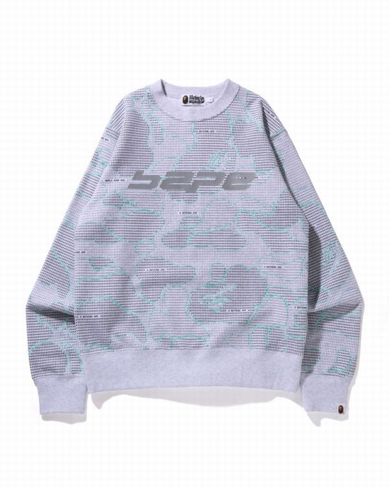 Pánské Mikiny Bape Text Code Camo Crewneck Světle Šedé | 92401YZGO