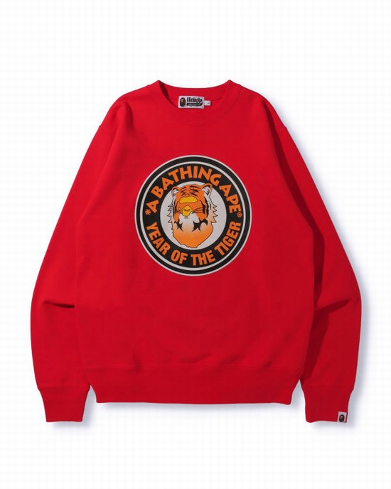 Pánské Mikiny Bape Year Of The Tiger Crewneck Světle Červené | 71926XBLW
