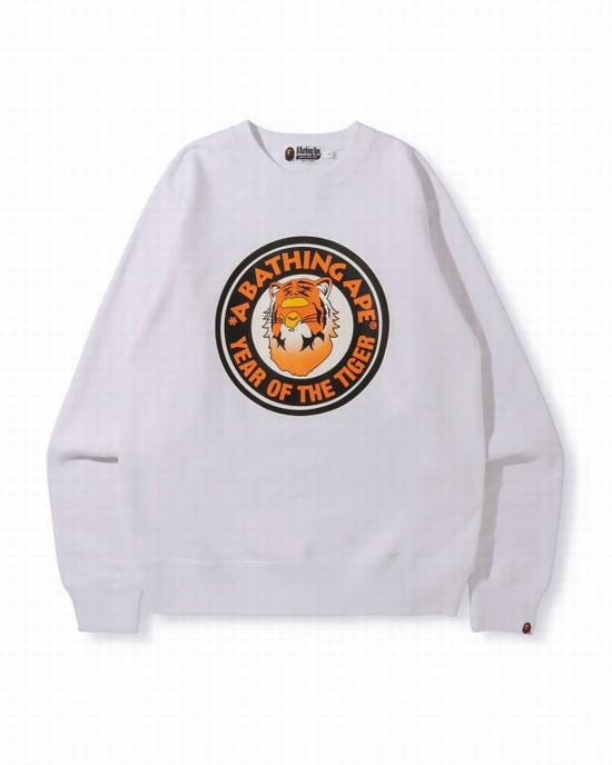 Pánské Mikiny Bape Year Of The Tiger Crewneck Bílé | 80367JBVN