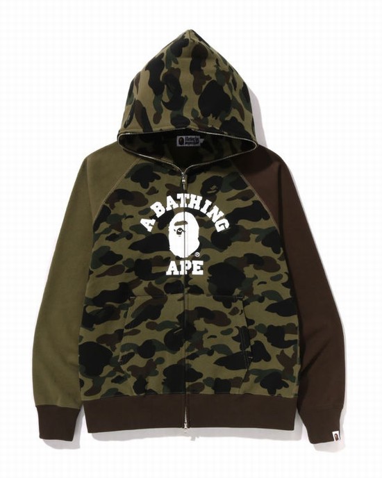 Pánské Mikiny S Kapucí Bape 1st Camo Crazy College Full Zip Zelene | 76129EPIQ
