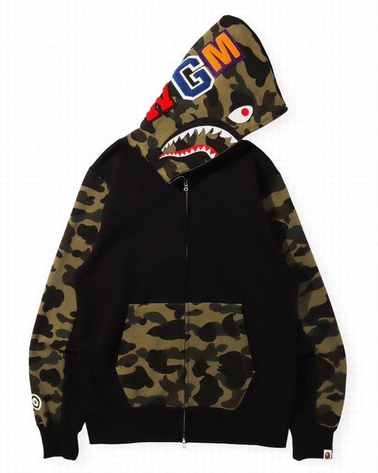 Pánské Mikiny S Kapucí Bape 1st Camo Shark Full Zip Černé | 08743YBVL