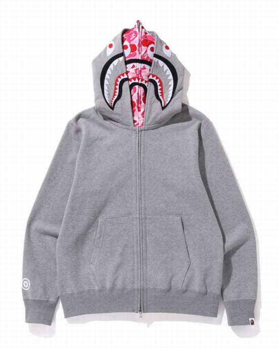 Pánské Mikiny S Kapucí Bape ABC Camo Shark Široké Fit Full Zip Šedé | 09657YQNU