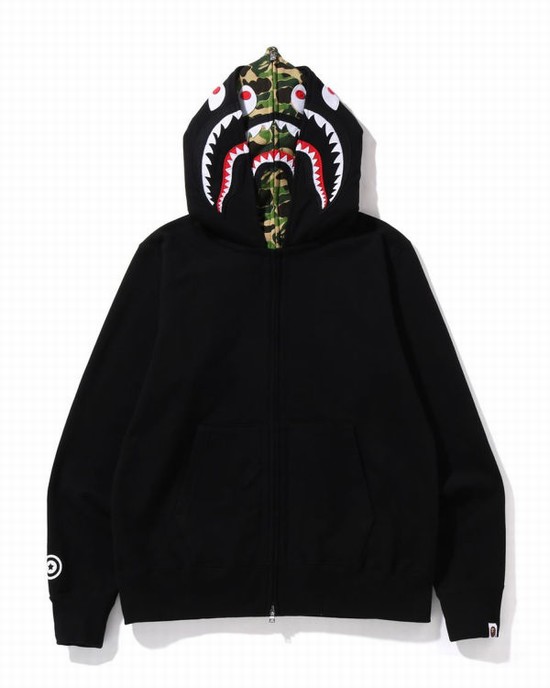 Pánské Mikiny S Kapucí Bape ABC Camo Shark Široké Fit Full Zip Černé | 15678THCK