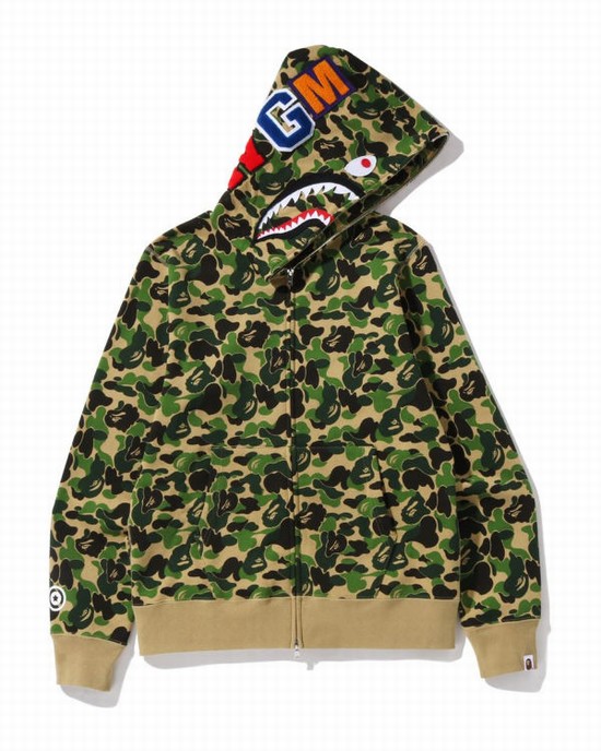 Pánské Mikiny S Kapucí Bape ABC Camo Shark Full Zip Zelene | 30146FLWJ