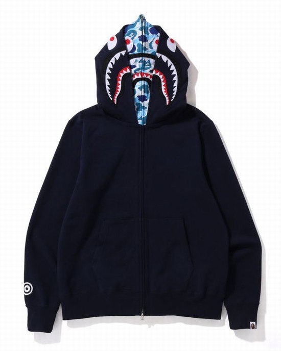 Pánské Mikiny S Kapucí Bape ABC Camo Shark Široké Fit Full Zip Blankyt | 49813FLUP