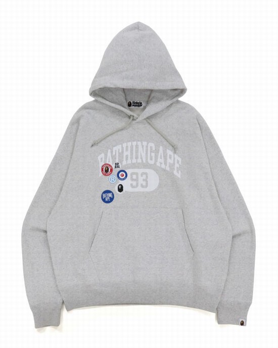 Pánské Mikiny S Kapucí Bape Badge Motif Loose Fit Pullover Šedé | 14527ODMS