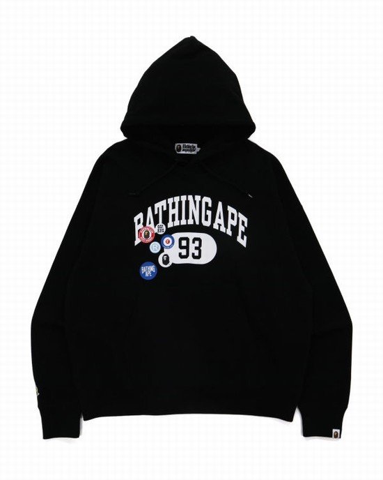 Pánské Mikiny S Kapucí Bape Badge Motif Loose Fit Pullover Černé | 27618JCMF