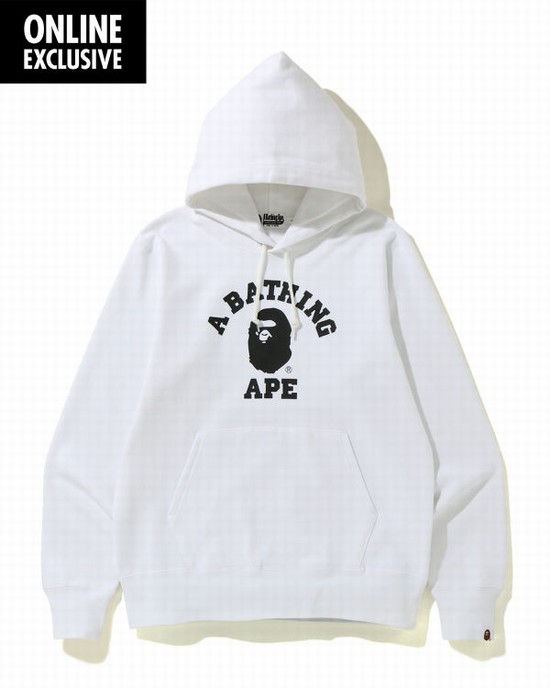 Pánské Mikiny S Kapucí Bape College Bílé | 85237YFAC