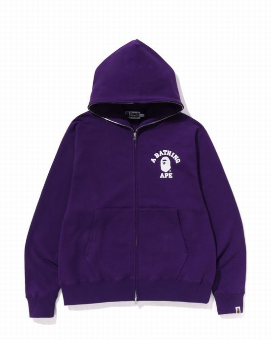 Pánské Mikiny S Kapucí Bape College Relaxed Fit Full Zip Fialové | 08723MTJA