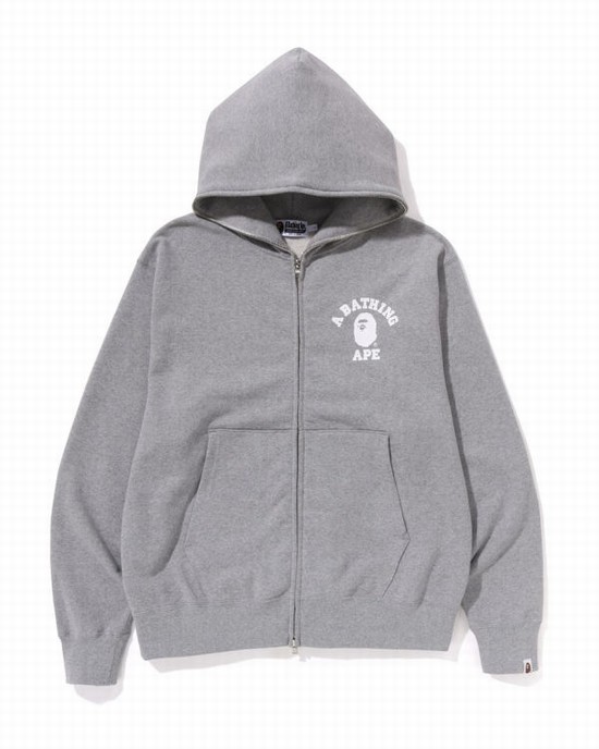 Pánské Mikiny S Kapucí Bape College Relaxed Fit Full Zip Šedé | 12945ZVEJ