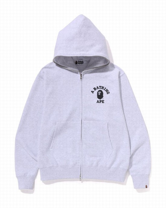 Pánské Mikiny S Kapucí Bape College Relaxed Fit Full Zip Světle Šedé | 74950HGTQ