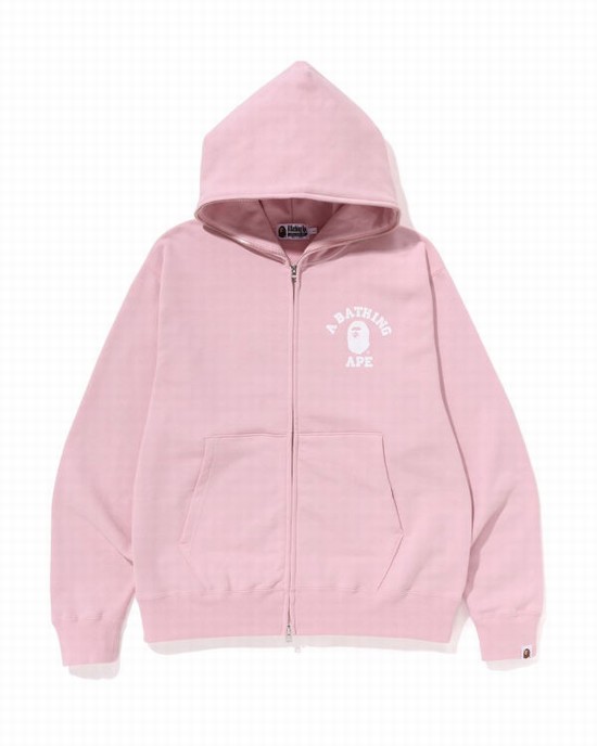 Pánské Mikiny S Kapucí Bape College Relaxed Fit Full Zip Růžové | 76025YUIK