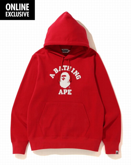 Pánské Mikiny S Kapucí Bape College Světle Červené | 24890TRQU