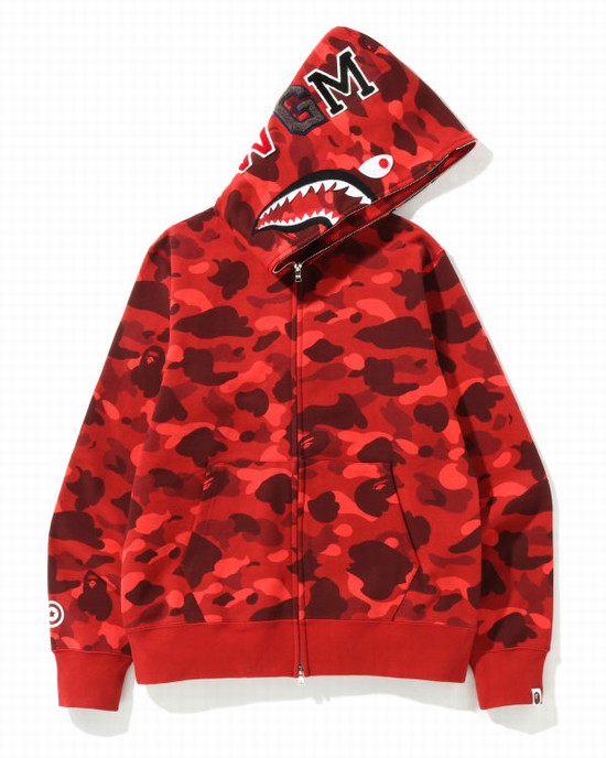 Pánské Mikiny S Kapucí Bape Color Camo Shark Full Zip Světle Červené | 13268QCMH