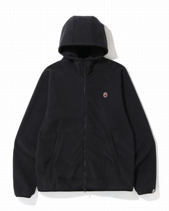 Pánské Mikiny S Kapucí Bape Fleece one point zip Černé | 57018SXBE
