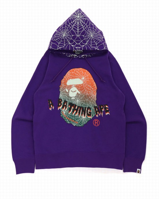 Pánské Mikiny S Kapucí Bape Halloween Ape Head Glow In The Dark Pullover Fialové | 04179TANJ