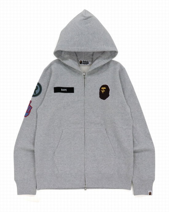 Pánské Mikiny S Kapucí Bape Military Patch Heavy Weight Šedé | 31468PJSL