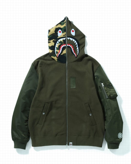 Pánské Mikiny S Kapucí Bape Military Shark Relaxed Fit Full Zip Zelene | 06743ICVB