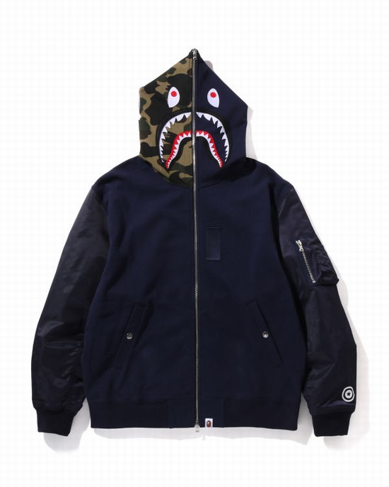 Pánské Mikiny S Kapucí Bape Military Shark Relaxed Fit Full Zip Tmavě Blankyt Blankyt | 85340FIMZ