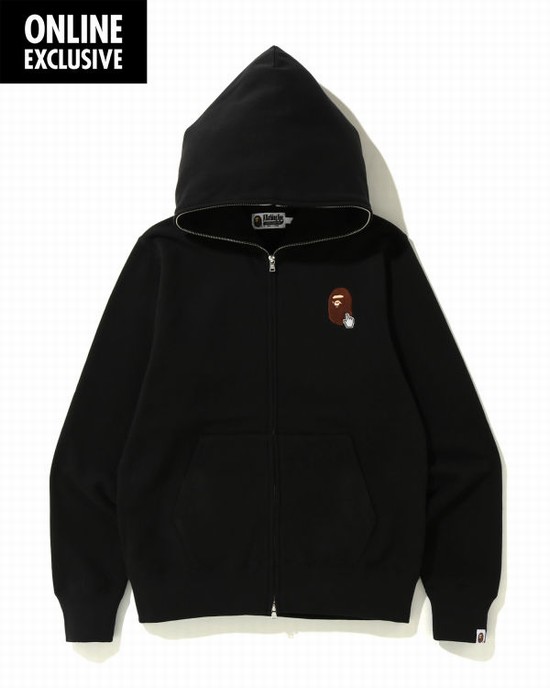 Pánské Mikiny S Kapucí Bape Online full zip Černé | 05496KHRJ