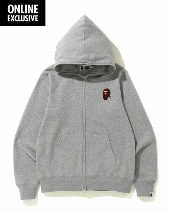 Pánské Mikiny S Kapucí Bape Online full zip Světle Šedé | 15962JTWD