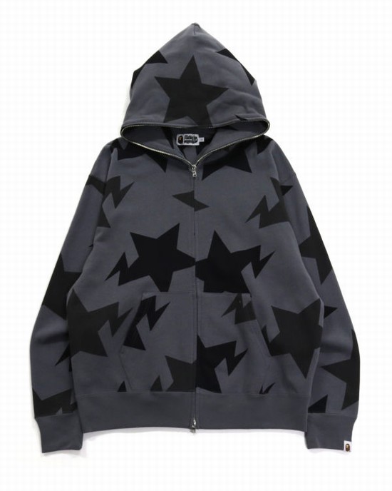 Pánské Mikiny S Kapucí Bape STA Pattern Relaxed Fit Full Zip Černé | 42318WBXR
