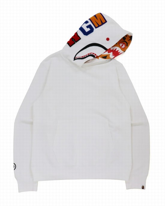 Pánské Mikiny S Kapucí Bape Shark Inside Tiger Pullover Bílé | 94810LNUP