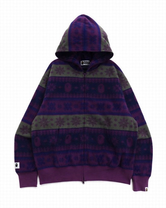 Pánské Mikiny S Kapucí Bape Snow Pattern Relaxed Fit Full Zip Fialové | 49826PTMW