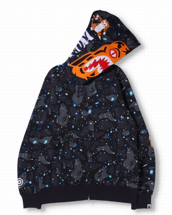 Pánské Mikiny S Kapucí Bape Space Camo Tiger Full Zip Černé | 45912OWHD